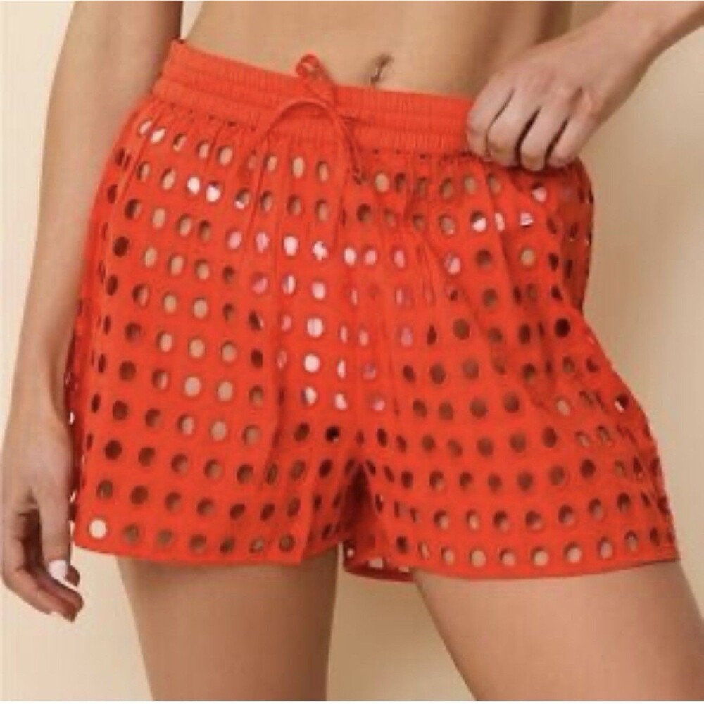 NWT Solid & Striped CHARLIE Eyelet Coverup Shorts Coral Crush XL
